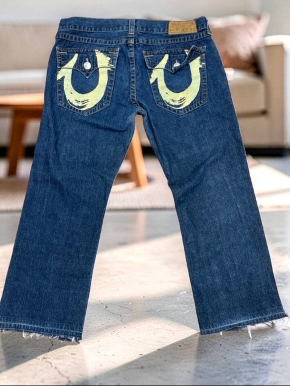 Y2K Baggy USA Made True Religion Men Blue Jeans 38" (Fit 40"x29") Raw Legs(84)
